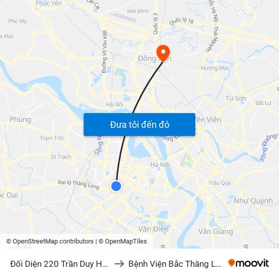 Đối Diện 220 Trần Duy Hưng to Bệnh Viện Bắc Thăng Long map