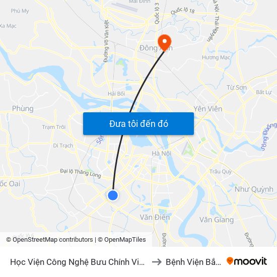 Học Viện Công Nghệ Bưu Chính Viễn Thông - Trần Phú (Hà Đông) to Bệnh Viện Bắc Thăng Long map