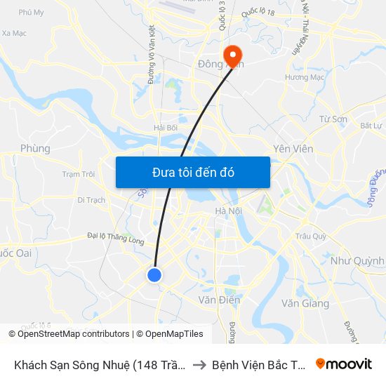 Khách Sạn Sông Nhuệ (148 Trần Phú- Hà Đông) to Bệnh Viện Bắc Thăng Long map