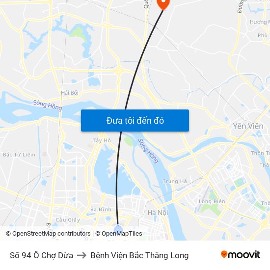 Số 94 Ô Chợ Dừa to Bệnh Viện Bắc Thăng Long map