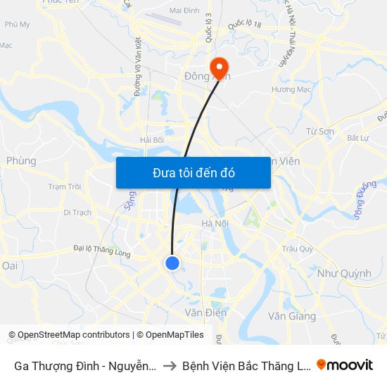 Ga Thượng Đình - Nguyễn Trãi to Bệnh Viện Bắc Thăng Long map