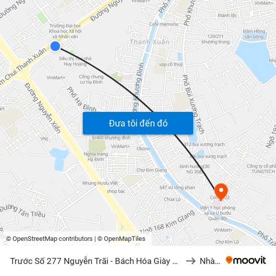 Trước Số 277 Nguyễn Trãi - Bách Hóa Giày Thượng Đình to Nhà S3 map