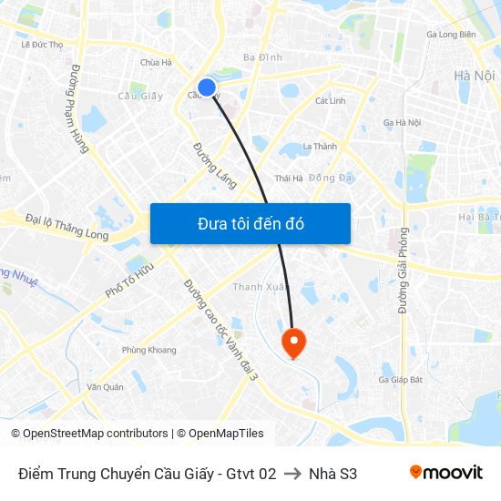 Điểm Trung Chuyển Cầu Giấy - Gtvt 02 to Nhà S3 map