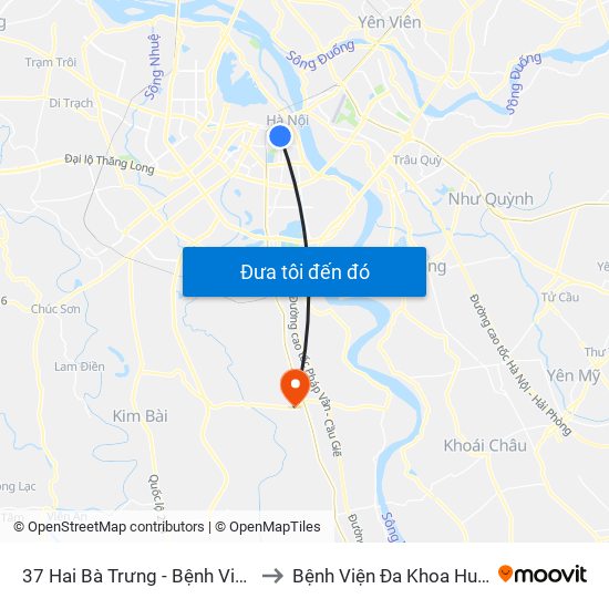 37 Hai Bà Trưng - Bệnh Viện Việt Nam Cu Ba to Bệnh Viện Đa Khoa Huyện Thường Tín map