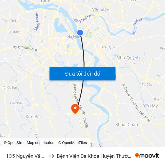 135 Nguyễn Văn Cừ to Bệnh Viện Đa Khoa Huyện Thường Tín map