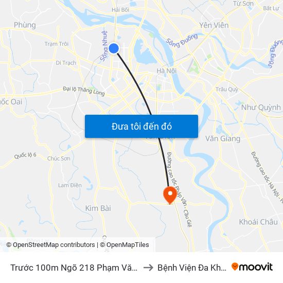 Trước 100m Ngõ 218 Phạm Văn Đồng (Đối Diện Công Viên Hòa Bình) to Bệnh Viện Đa Khoa Huyện Thường Tín map