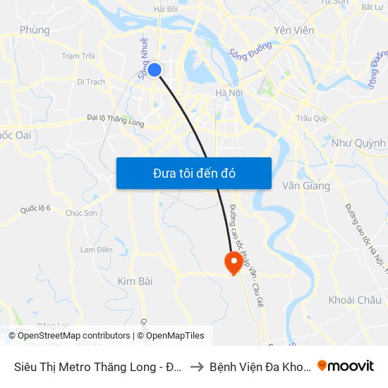 Siêu Thị Metro Thăng Long - Đối Diện Ngõ 599 Phạm Văn Đồng to Bệnh Viện Đa Khoa Huyện Thường Tín map