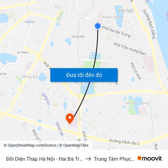 Đối Diện Tháp Hà Nội - Hai Bà Trưng (Cạnh 56 Hai Bà Trưng) to Trung Tâm Phục Hồi Chức Năng map