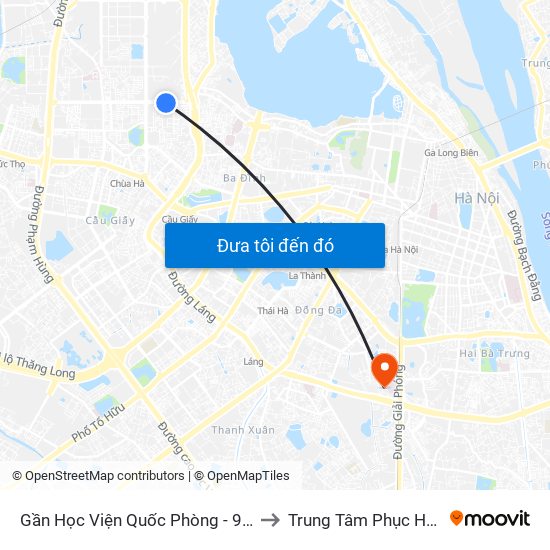 Gần Học Viện Quốc Phòng - 91 Hoàng Quốc Việt to Trung Tâm Phục Hồi Chức Năng map