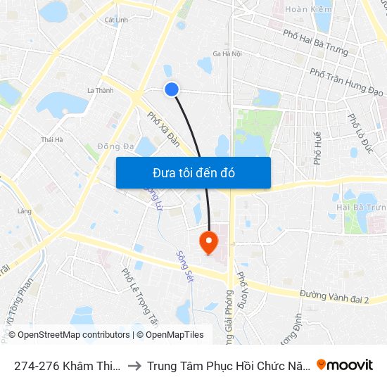 274-276 Khâm Thiên to Trung Tâm Phục Hồi Chức Năng map