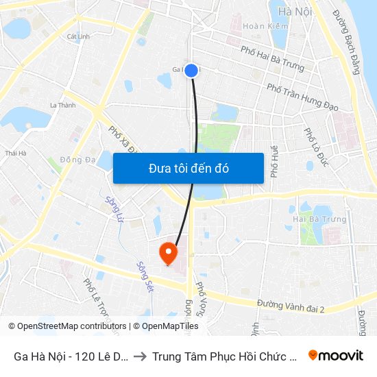Ga Hà Nội - 120 Lê Duẩn to Trung Tâm Phục Hồi Chức Năng map