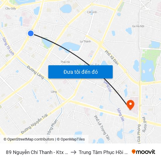 89 Nguyễn Chí Thanh - Ktx Đại Học Luật to Trung Tâm Phục Hồi Chức Năng map