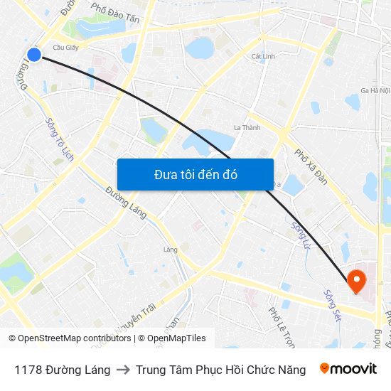 1178 Đường Láng to Trung Tâm Phục Hồi Chức Năng map