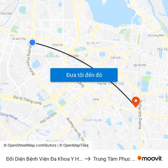 Nhà Máy Nước Mai Dịch - Phạm Hùng to Trung Tâm Phục Hồi Chức Năng map