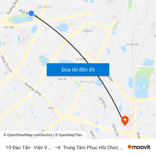 10 Đào Tấn - Viện Vật Lý to Trung Tâm Phục Hồi Chức Năng map