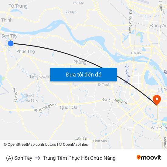 (A) Sơn Tây to Trung Tâm Phục Hồi Chức Năng map