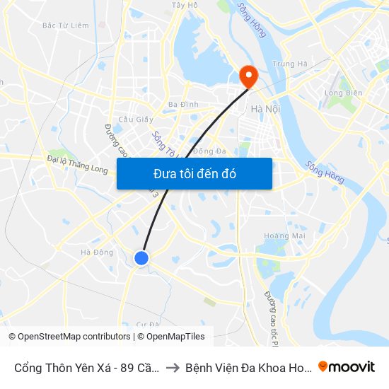 Cổng Thôn Yên Xá - 89 Cầu Bươu to Bệnh Viện Đa Khoa Hoè Nhai map