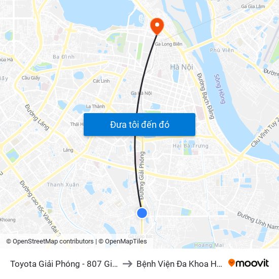 Toyota Giải Phóng - 807 Giải Phóng to Bệnh Viện Đa Khoa Hoè Nhai map