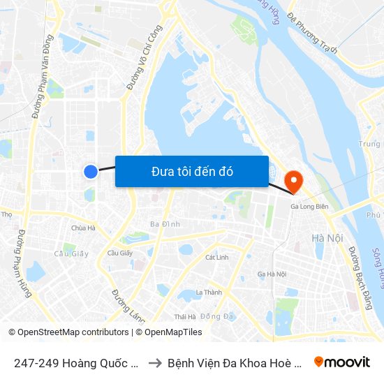 247-249 Hoàng Quốc Việt to Bệnh Viện Đa Khoa Hoè Nhai map