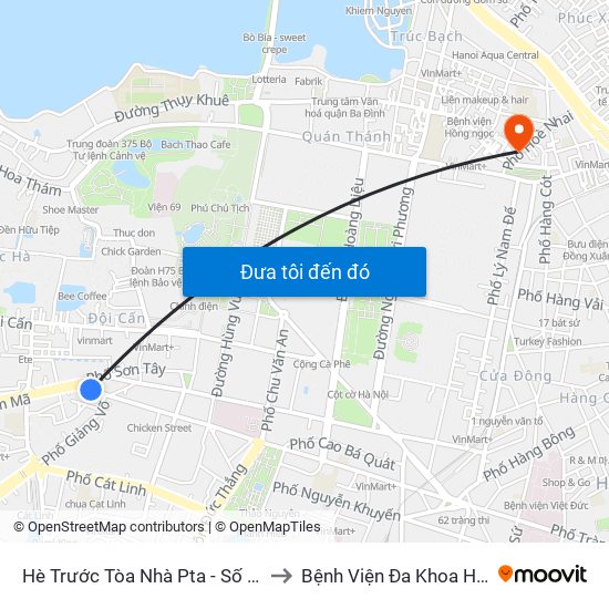 Hè Trước Tòa Nhà Pta - Số 1 Kim Mã to Bệnh Viện Đa Khoa Hoè Nhai map