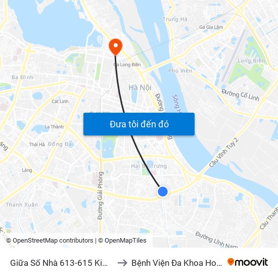 Giữa Số Nhà 613-615 Kim Ngưu to Bệnh Viện Đa Khoa Hoè Nhai map