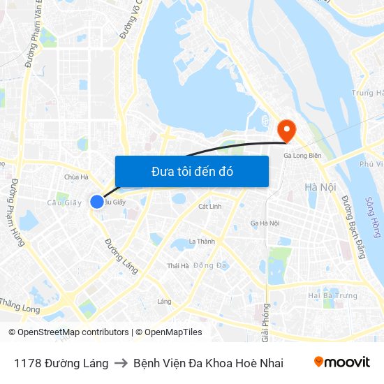 1178 Đường Láng to Bệnh Viện Đa Khoa Hoè Nhai map