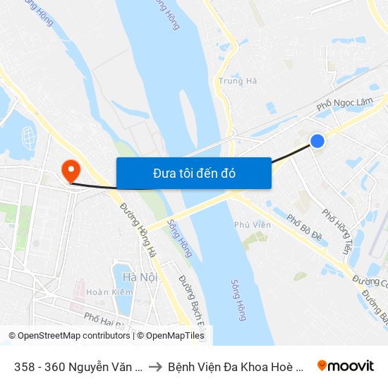 358 - 360 Nguyễn Văn Cừ to Bệnh Viện Đa Khoa Hoè Nhai map
