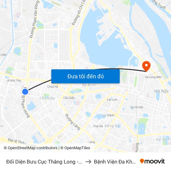 Đối Diện Bưu Cục Thăng Long - Đường Phạm Hùng to Bệnh Viện Đa Khoa Hoè Nhai map