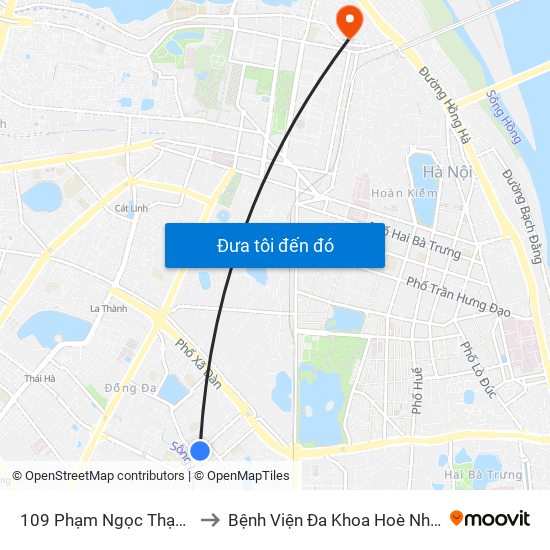 109 Phạm Ngọc Thạch to Bệnh Viện Đa Khoa Hoè Nhai map