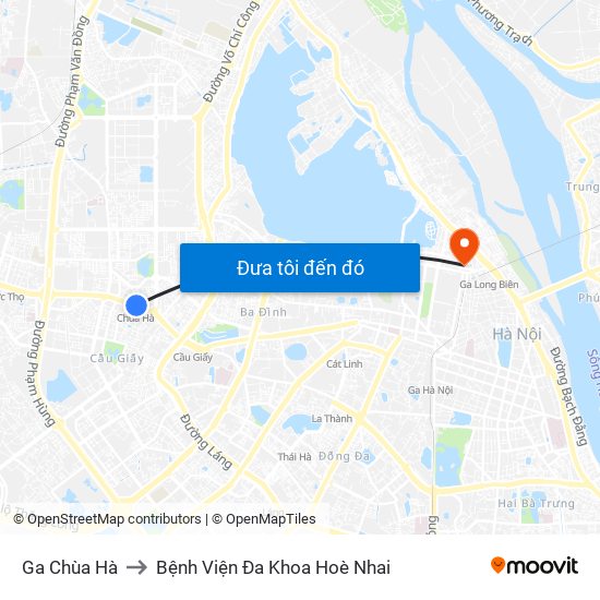 Ga Chùa Hà to Bệnh Viện Đa Khoa Hoè Nhai map