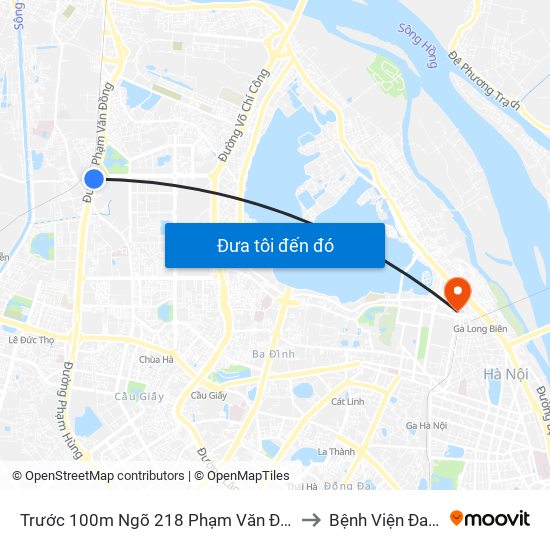 Trước 100m Ngõ 218 Phạm Văn Đồng (Đối Diện Công Viên Hòa Bình) to Bệnh Viện Đa Khoa Hoè Nhai map