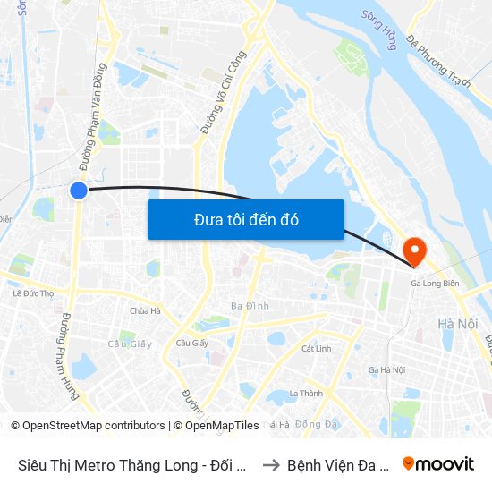 Siêu Thị Metro Thăng Long - Đối Diện Ngõ 599 Phạm Văn Đồng to Bệnh Viện Đa Khoa Hoè Nhai map