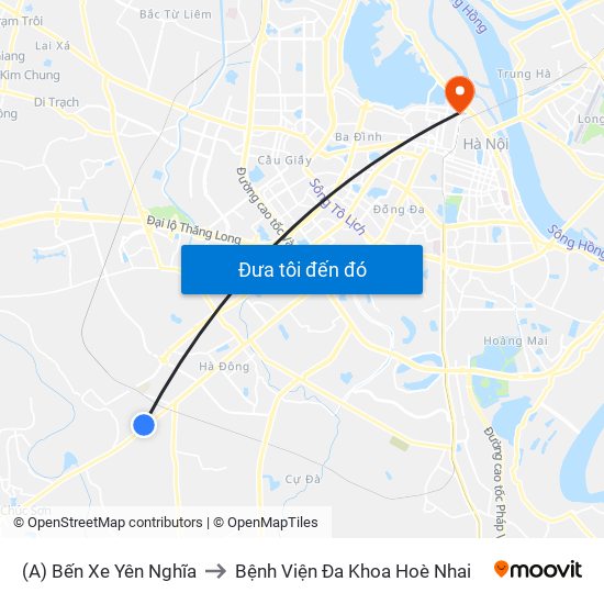 (A) Bến Xe Yên Nghĩa to Bệnh Viện Đa Khoa Hoè Nhai map