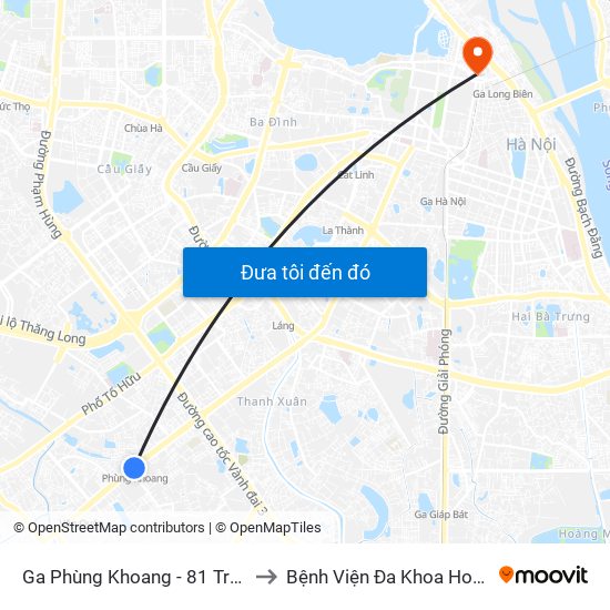 Ga Phùng Khoang - 81 Trần Phú to Bệnh Viện Đa Khoa Hoè Nhai map