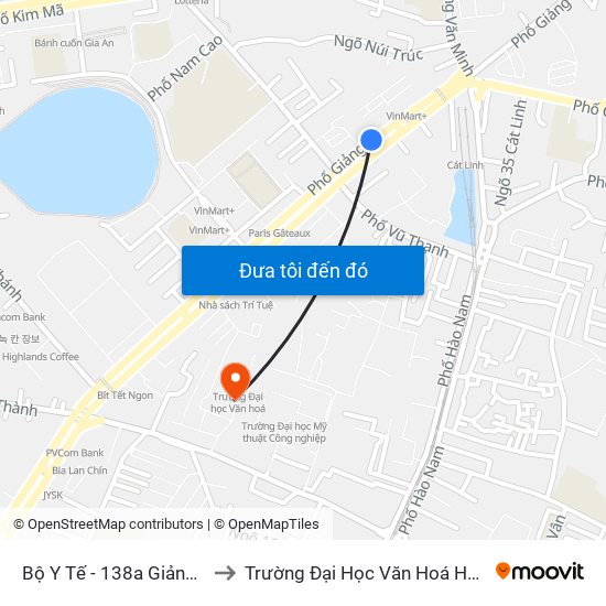 Bộ Y Tế - 138a Giảng Võ to Trường Đại Học Văn Hoá Hà Nội map