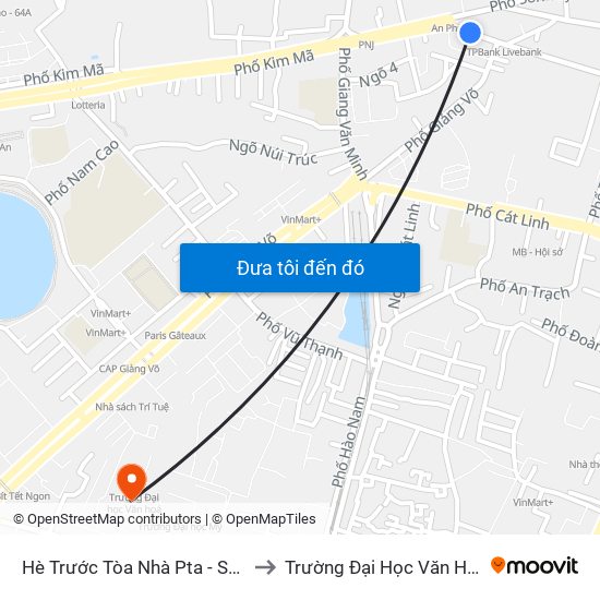 Hè Trước Tòa Nhà Pta - Số 1 Kim Mã to Trường Đại Học Văn Hoá Hà Nội map