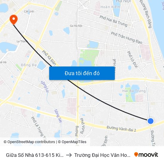 Giữa Số Nhà 613-615 Kim Ngưu to Trường Đại Học Văn Hoá Hà Nội map