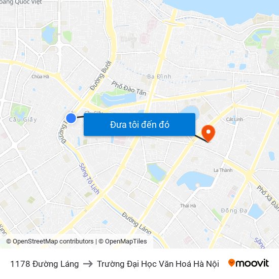 1178 Đường Láng to Trường Đại Học Văn Hoá Hà Nội map