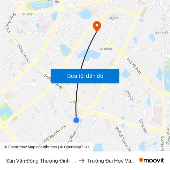 Sân Vận Động Thượng Đình - 129 Nguyễn Trãi to Trường Đại Học Văn Hoá Hà Nội map