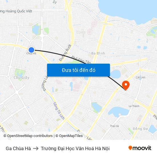 Ga Chùa Hà to Trường Đại Học Văn Hoá Hà Nội map
