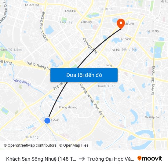 Khách Sạn Sông Nhuệ (148 Trần Phú- Hà Đông) to Trường Đại Học Văn Hoá Hà Nội map