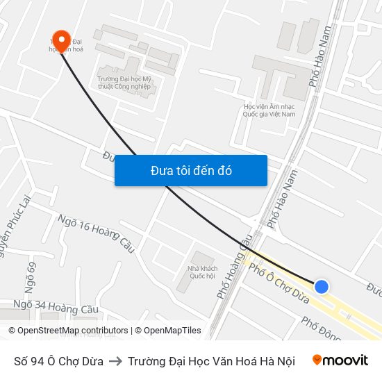 Số 94 Ô Chợ Dừa to Trường Đại Học Văn Hoá Hà Nội map