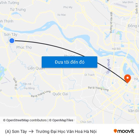 (A) Sơn Tây to Trường Đại Học Văn Hoá Hà Nội map