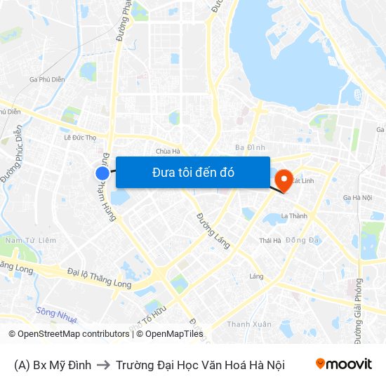 (A) Bx Mỹ Đình to Trường Đại Học Văn Hoá Hà Nội map