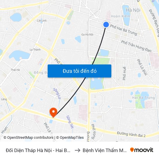 Đối Diện Tháp Hà Nội - Hai Bà Trưng (Cạnh 56 Hai Bà Trưng) to Bệnh Viện Thẩm Mỹ Kangnam Hàn Quốc map