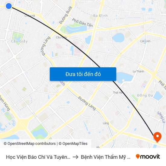 Học Viện Báo Chí Và Tuyên Truyền - 36 Xuân Thủy to Bệnh Viện Thẩm Mỹ Kangnam Hàn Quốc map