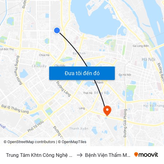 Trung Tâm Khtn Công Nghệ Quốc Gia - 18 Hoàng Quốc Việt to Bệnh Viện Thẩm Mỹ Kangnam Hàn Quốc map
