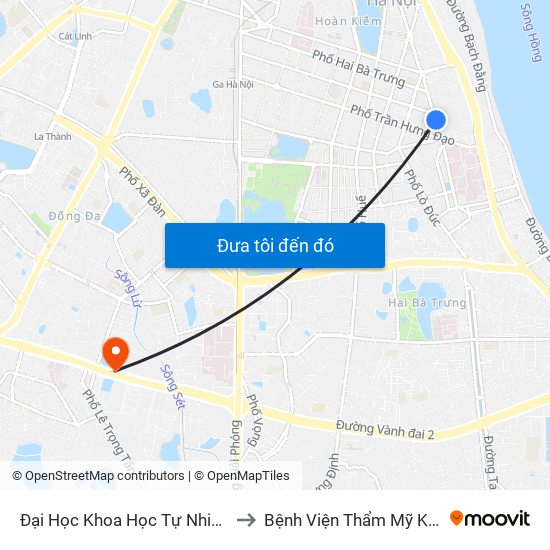 Đại Học Khoa Học Tự Nhiên - 19 Lê Thánh Tông to Bệnh Viện Thẩm Mỹ Kangnam Hàn Quốc map