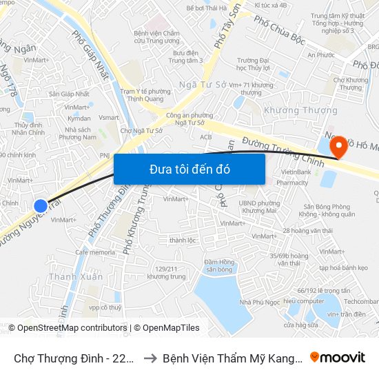 Chợ Thượng Đình - 224 Nguyễn Trãi to Bệnh Viện Thẩm Mỹ Kangnam Hàn Quốc map
