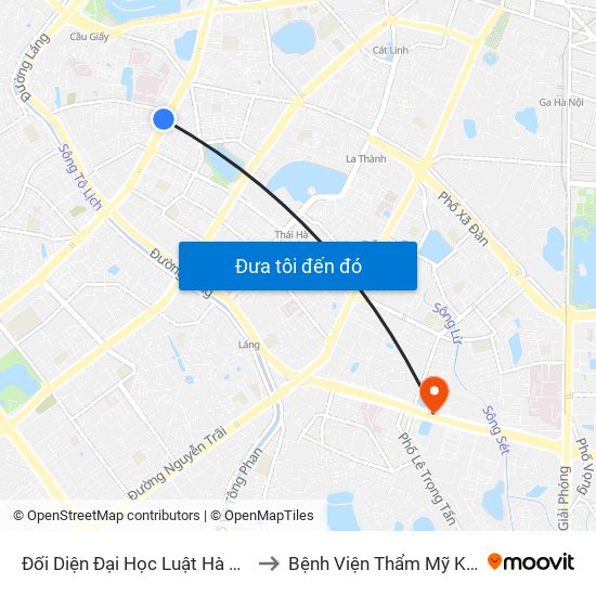 Đối Diện Đại Học Luật Hà Nội - Nguyễn Chí Thanh to Bệnh Viện Thẩm Mỹ Kangnam Hàn Quốc map